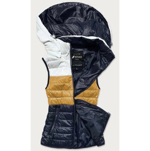 Bílo-hořčicovo-tmavě modrá dámská vesta s kapucí (6304) Hnědá XXL (44)