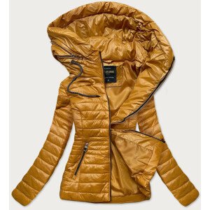 Prošívaná dámská bunda v hořčicové barvě s kapucí (6366) Žlutá XXL (44)