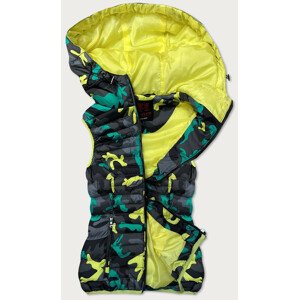 Žluto-zelená barevná dámská vesta s kapucí (HV-1506) zelená S (36)