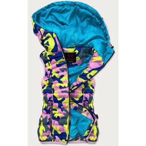 Růžovo-žlutá barevná dámská vesta s kapucí (HV-1506) Žlutá XXL (44)