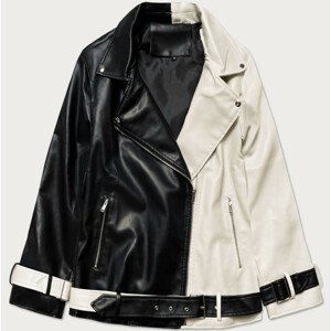 Černo-ecru dámská oversize bunda z eko kůže (728ART) černá L (40)