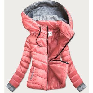 Krátká růžová dámská zimní bunda s kapucí (717ART) Růžová XS (34)