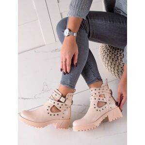 Trendy  kotníčkové boty dámské hnědé na plochém podpatku 36