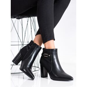 Exkluzívní  kotníčkové boty dámské černé na širokém podpatku 38
