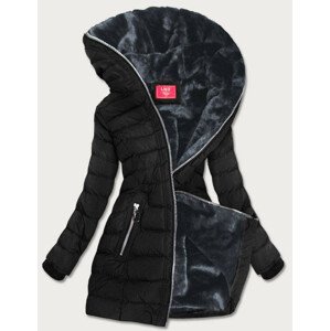 Černá prošívaná dámská zimní bunda s kapucí (M-133)
