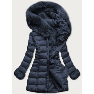 Tmavě modrá prošívaná dámská zimní bunda s kapucí (W751BIG) tmavě modrá 48