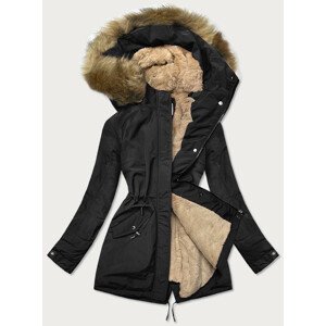 Černo-béžová dámská zimní bunda (W559) Béžová XL (42)