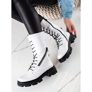 Trendy bílé  kotníčkové boty dámské na plochém podpatku 38