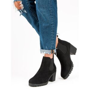 Zajímavé  kotníčkové boty dámské černé na širokém podpatku 36
