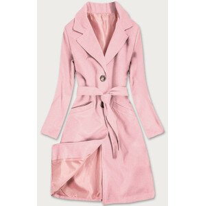 Klasický dámský kabát v pudrově růžové barvě s páskem (22800) Růžová L (40)