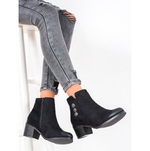 Designové dámské černé  kotníčkové boty na širokém podpatku 36