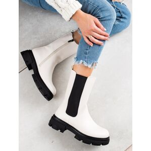 Exkluzívní bílé dámské  kotníčkové boty na plochém podpatku 37