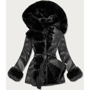 Černá bunda ramoneska s kožešinovou kapucí (5543) černá S (36)