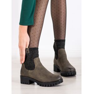 Exkluzívní zelené  kotníčkové boty dámské na širokém podpatku 36