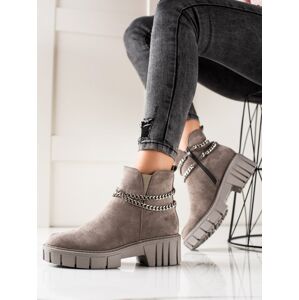 Výborné dámské šedo-stříbrné  kotníčkové boty na plochém podpatku 36