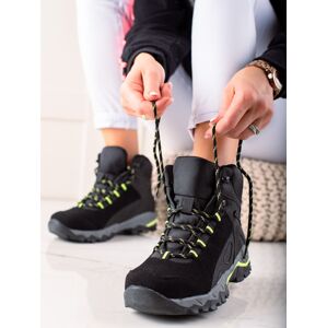 Praktické černé dámské  trekingové boty na plochém podpatku 36