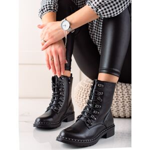 Krásné  kotníčkové boty dámské černé na plochém podpatku 39