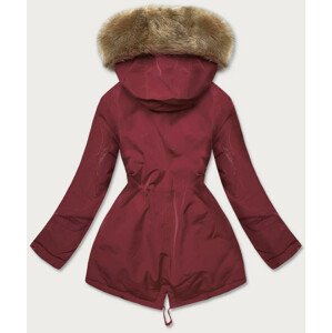 Bordó-béžová dámská zimní bunda s kožešinovou podšívkou (W558BIG) Červená 46
