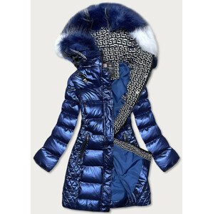 Lesklá modrá dámská zimní bunda (W823) Modrá S (36)