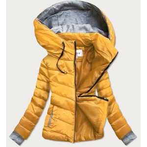 Krátká žlutá dámská zimní bunda s kapucí (717ART) żółty XS (34)