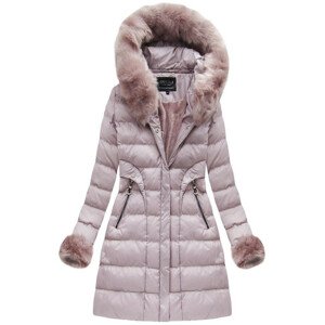 Prošívaná dámská zimní bunda ve starorůžové barvě s kapucí (W765-1) Růžová S (36)