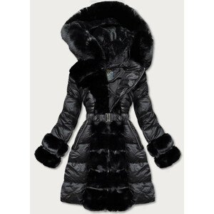 Černá dámská zimní bunda s ozdobnou kožešinou (7729BIG) černá 46