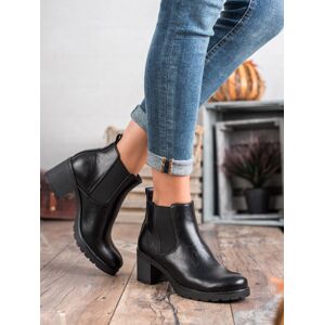 Komfortní dámské  kotníčkové boty černé na širokém podpatku 37