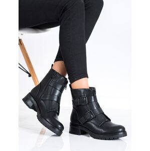 Komfortní dámské  kotníčkové boty černé na plochém podpatku 36