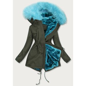 Dámská zimní bunda parka v khaki-světle modré barvě (D-213-3#) Modrá S (36)