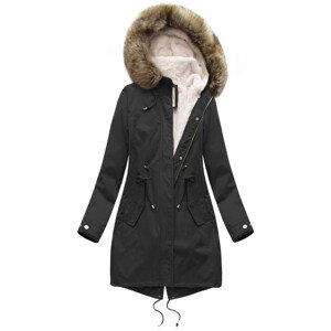Černá dámská zimní bunda parka s podšívkou a kapucí (7626BIG) černá 46