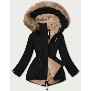 Černo-béžová dámská zimní bunda s kožešinovou podšívkou (W558BIG) Béžová 50