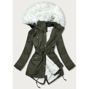 Khaki-bílá dámská zimní bunda parka (D-229#) khaki XL (42)