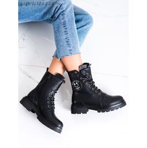 Luxusní dámské černé  kotníčkové boty na plochém podpatku 39