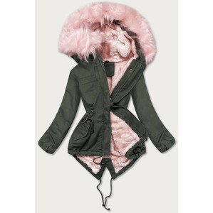 Khaki-růžová dámská zimní bunda parka (D-191-6) khaki M (38)
