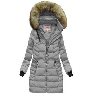 Šedá prošívaná dámská zimní bunda s kapucí (W721-2) šedá L (40)