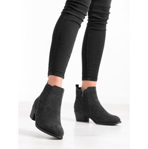 Designové  kotníčkové boty černé dámské na širokém podpatku 38
