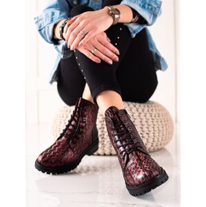 Originální dámské  kotníčkové boty červené na plochém podpatku 36