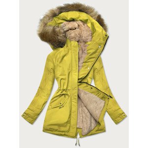 Hořčicovo-béžová teplá dámská zimní bunda (W559) Žlutá L (40)