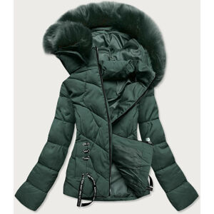 Dámská krátká zimní bunda s kapucí H-1021 - Z.Design tmavě zelená S