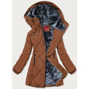 Dámská zimní bunda v karamelové barvě s kapucí (M-21003) Barva: Hnědá, Velikost: S (36)