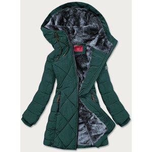Dámská zimní bunda v lahvově zelené barvě s kapucí (M-21003) Barva: Zelená, Velikost: S (36)