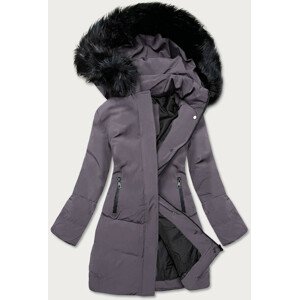 Tmavě šedá dámská zimní bunda s kapucí (23071-4) šedá L (40)