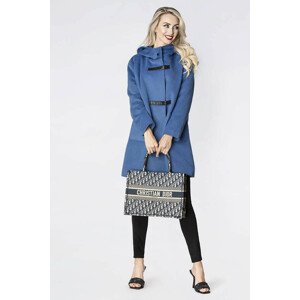 Světle modrý krátký dámský kabát s kapucí (GSQ2311) Modrá M (38)