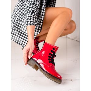 Komfortní červené  kotníčkové boty dámské na plochém podpatku 36