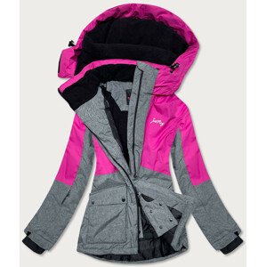 Šedo-růžová dámská zimní bunda se sněhovým pásem (B2390) Růžová XL (42)