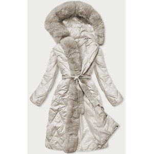 Dlouhá dámská zimní prošívaná bunda v barvě ecru (FM11) ecru XL (42)