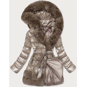 Béžová prošívaná dámská zimní bunda obšitá kožešinou (1209) Béžová S (36)