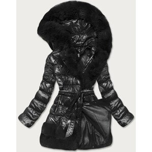 Černá dámská zimní prošívaná bunda obšitá kožešinou (1209) černá S (36)