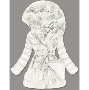 Prošívaná dámská zimní bunda v ecru barvě obšitá kožešinou (1209) ecru L (40)