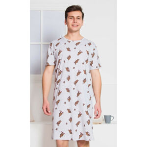 Pánská noční košile s krátkým rukávem Medvědi - Gazzaz sv.design v šedé barvě L